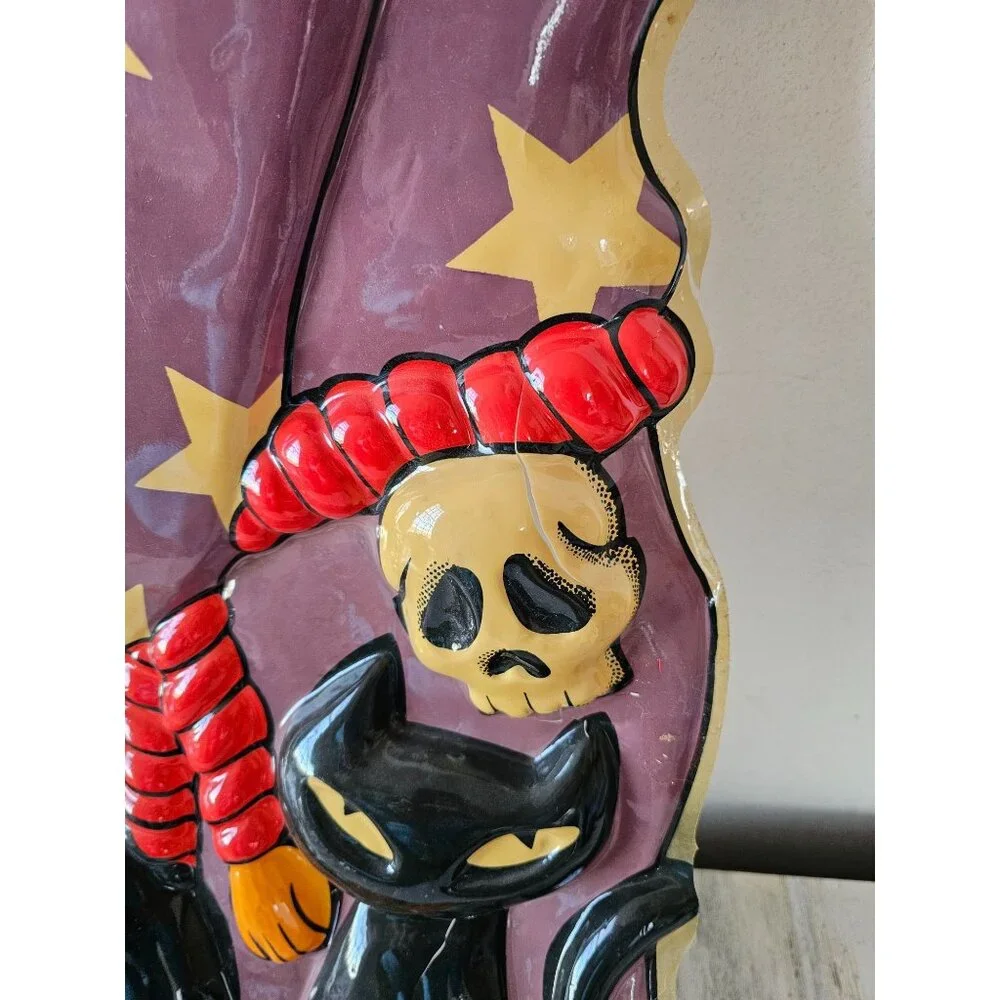 Vintage witch celluloid plastic Halloween hanging lawn window cauldron skulls ca